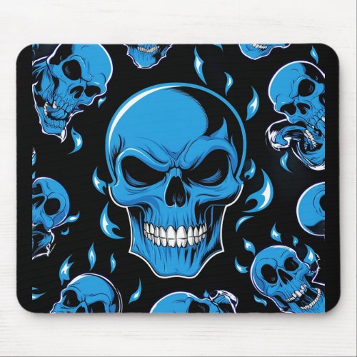 Blue flame skull for halloween mouse pad