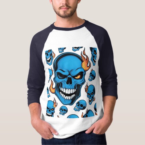 Blue flame skull for halloween T_Shirt