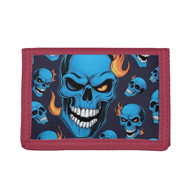 Blue flame skull for halloween trifold wallet (Front)