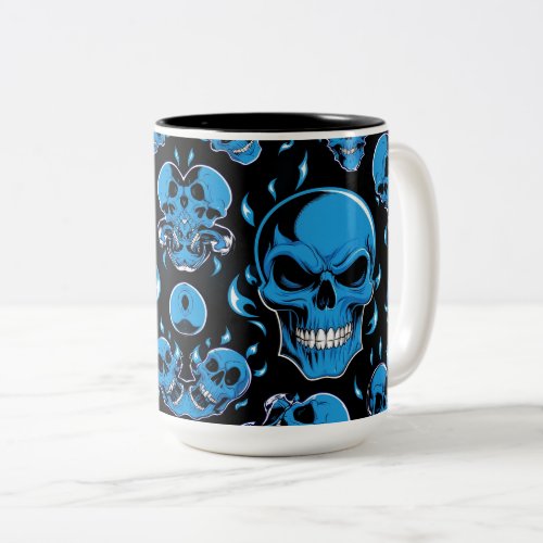 Blue flame skull for halloween Two_Tone coffee mug