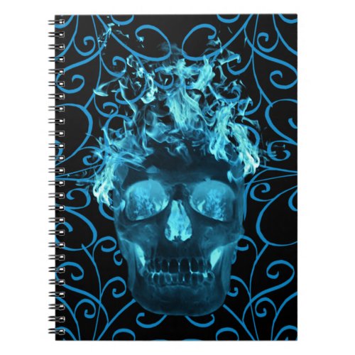 Blue Flame Skull Spiral Notebook