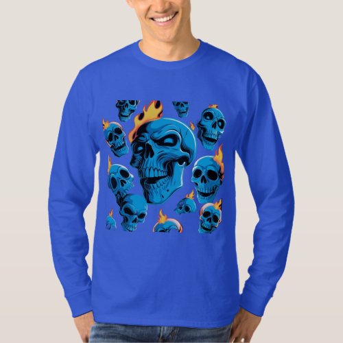 Blue flame skulls T_Shirt