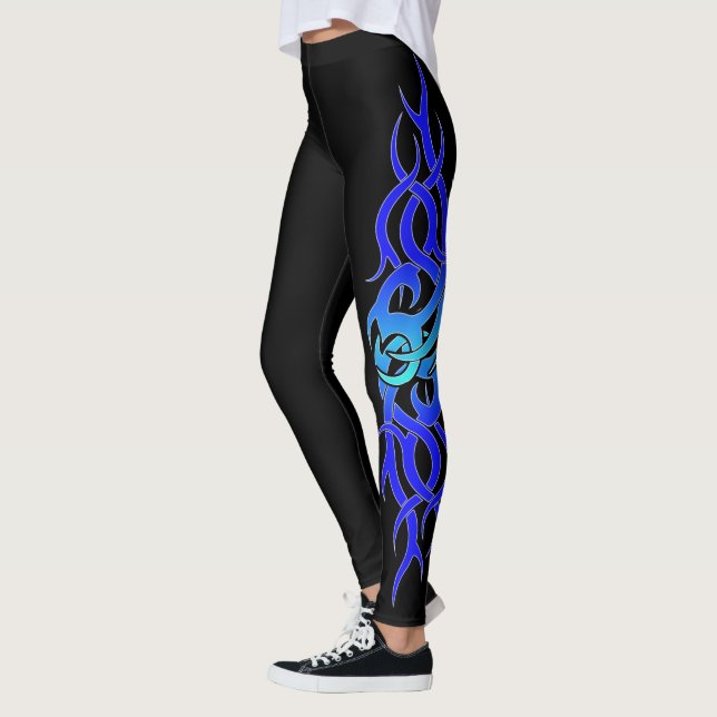 "Blue Flame" Tattoo Effect Leggings (Left)