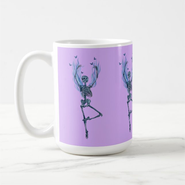 Blue Flames Ballerina Dancing Skeleton Art Purple Coffee Mug (Left)