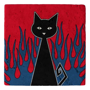 Blue Flames Black Cat Trivet by WaywardMuse at Zazzle