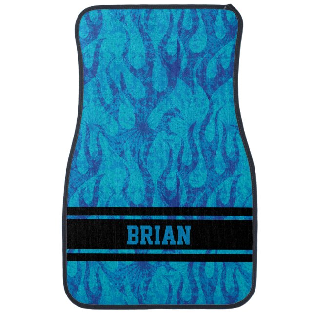Blue Flames Monogram Car Floor Mat (Front)