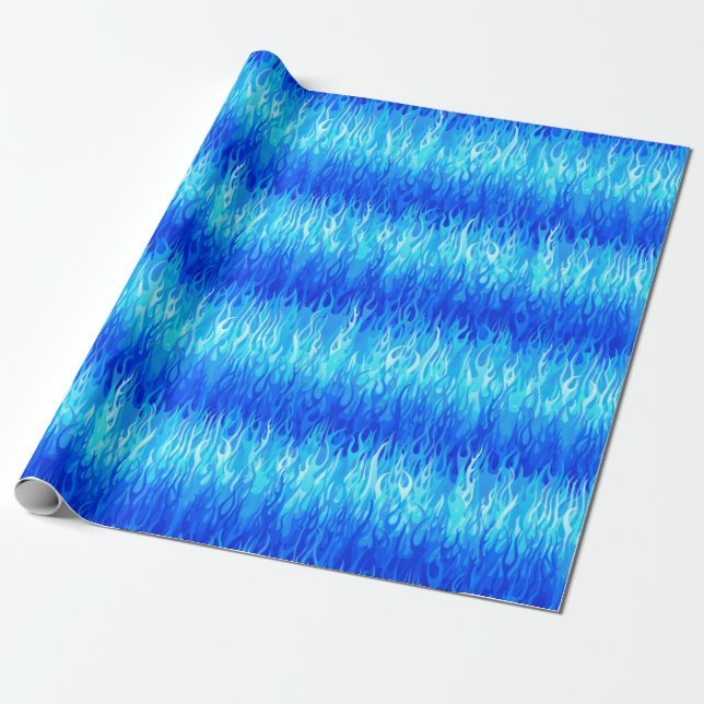 Blue Flames Pattern – Hot Rod Wrapping Paper (Unrolled)