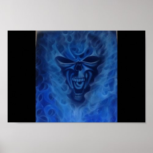 Blue flames skull poster