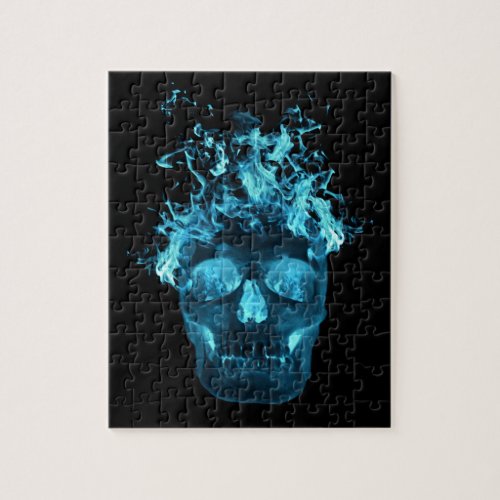 Blue Flaming Fire Skull Jigsaw Puzzle