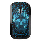 Blue Flaming Fire Skull Wireless Mouse (Front)