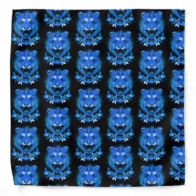 Blue Flaming Fire Tiger Bandana (Front)