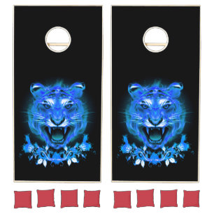 Blue Flaming Fire Tiger Cornhole Set