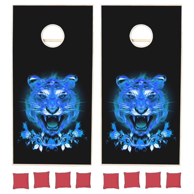 Blue Flaming Fire Tiger Cornhole Set (Set)