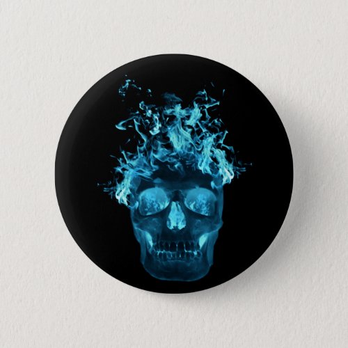 Blue Flaming Skull Button