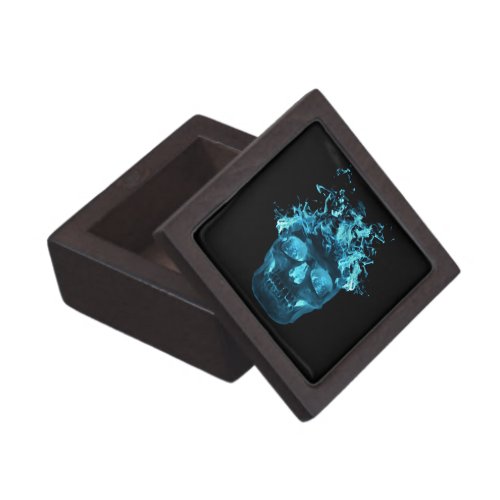 Blue Flaming Skull Keepsake Box