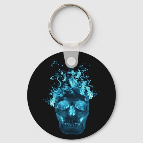 Blue Flaming Skull Key Chain
