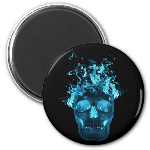 Blue Flaming Skull Magnet