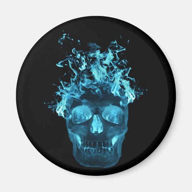 Blue Flaming Skull Magnet (Front)