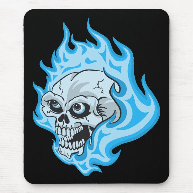 Blue Flaming Skull Mouse Pad (Front)