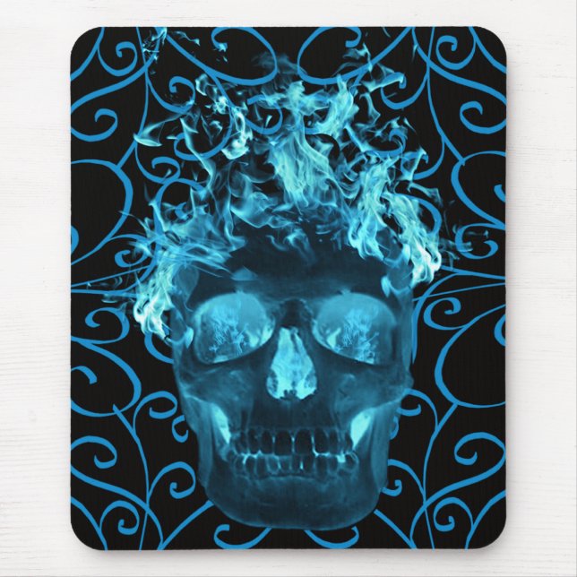 Blue Flaming Skull Mouse Pad (Front)