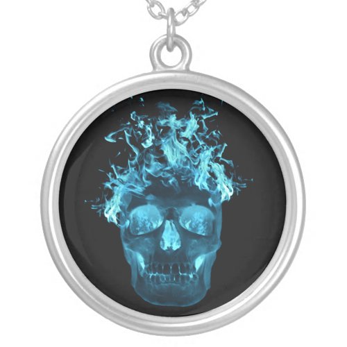 Blue Flaming Skull Necklace
