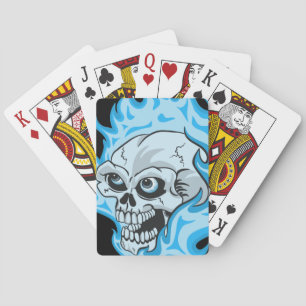 Blue Flaming Skull Poker Cards