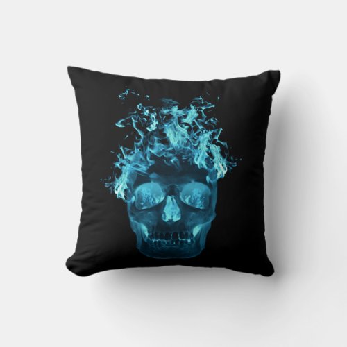 Blue Flaming Skull Reversible Pillow