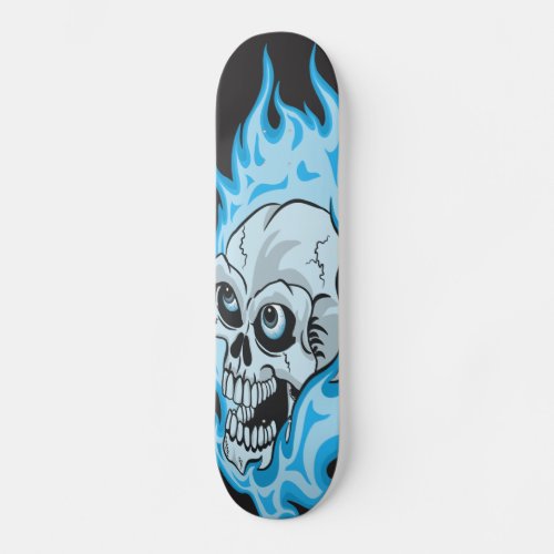 Blue Flaming Skull Skateboard Deck