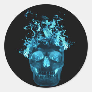 Blue Flaming Skull Stickers