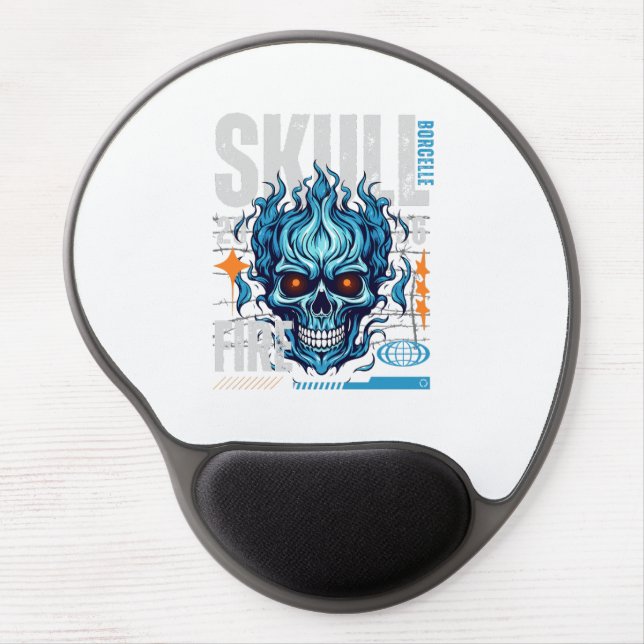 Blue Flaming Skull Streetwear Design | Cyberpunk G Gel Mouse Pad (Front)