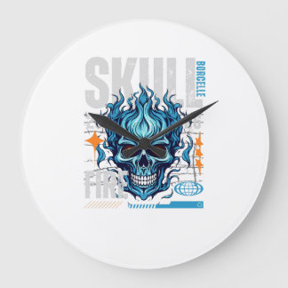 Blue Flaming Skull Streetwear Design | Cyberpunk G Large Clock