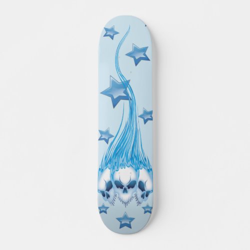 Blue Flaming Skulls Skateboard