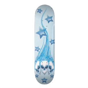 Blue Flaming Skulls Skateboard