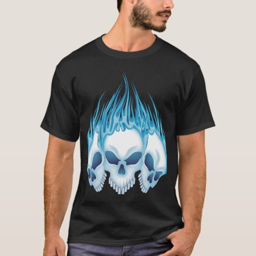 Blue Flaming Skulls T_Shirt