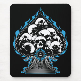 Blue Flaming Spade with Skulls Mouse Pad