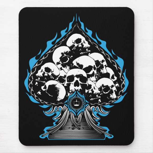 Blue Flaming Spade with Skulls Mouse Pad (Front)