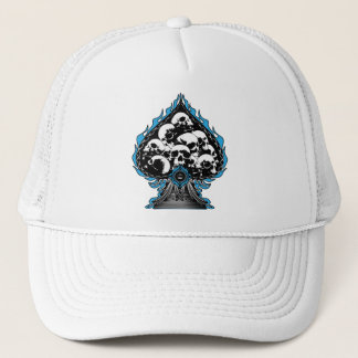Blue Flaming Spade with Skulls Trucker Hat