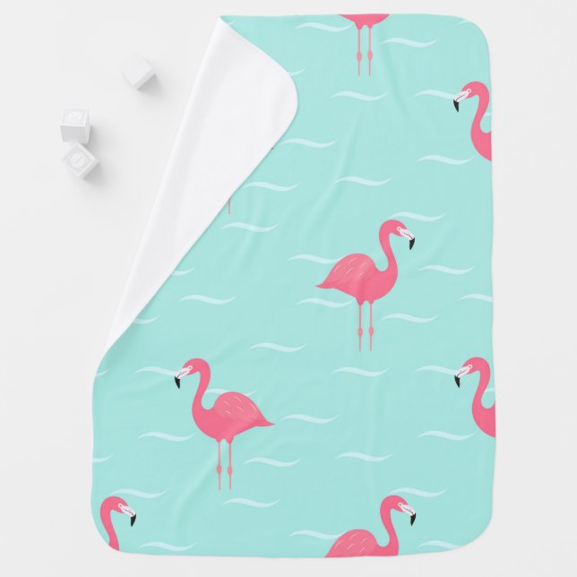 Blue flamingo baby blanket (In Situ)