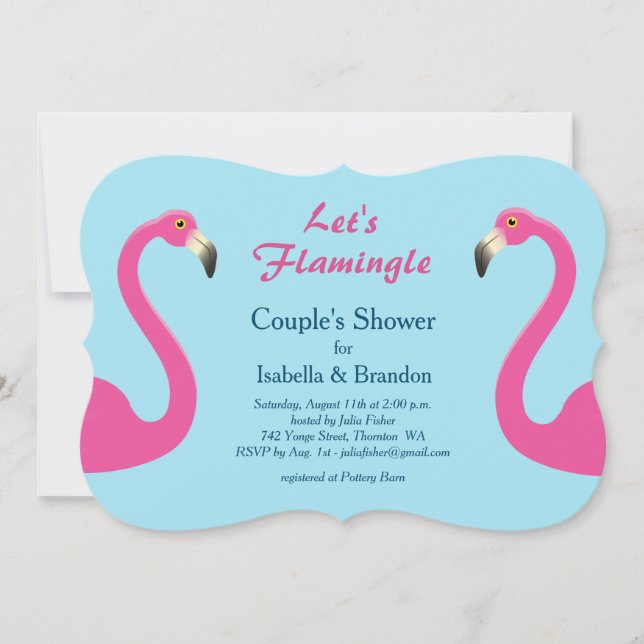 Blue Flamingo Beach Couple's Shower Invitation (Front)