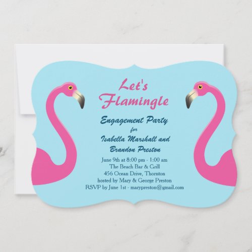 Blue Flamingo Beach Engagement Party Invitation