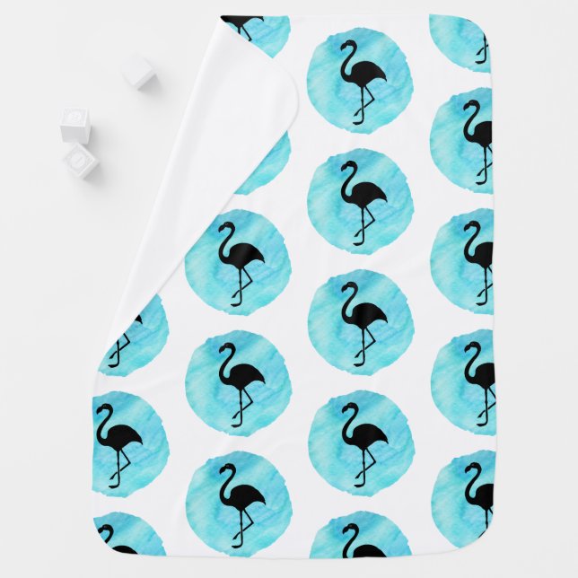 Blue Flamingo Pattern Baby Blanket (In Situ)