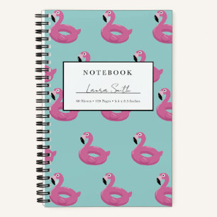 Blue Flamingo Pool Floaty Personalized Notebook