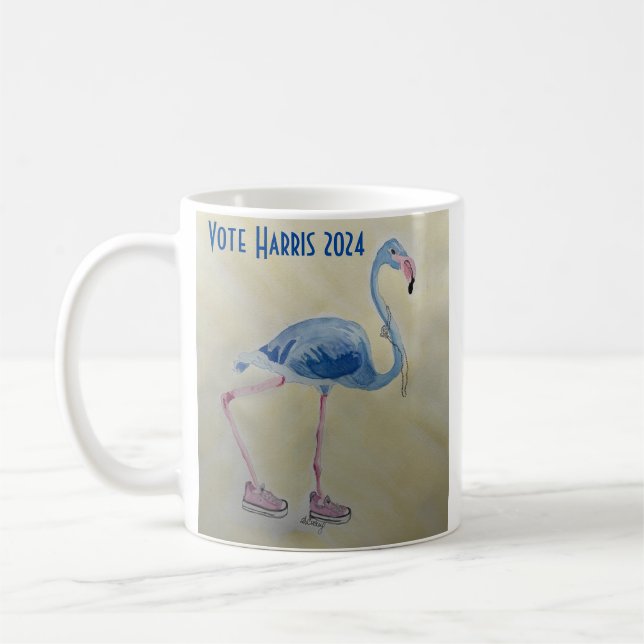 Blue Flamingo with Pearls mug (Left)