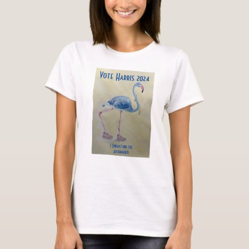 Blue Flamingo with Pearls t_shirt Vote Harris 2024