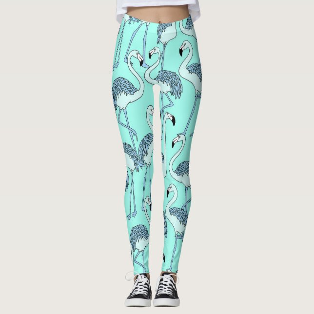 Blue Flamingos Leggings (Front)