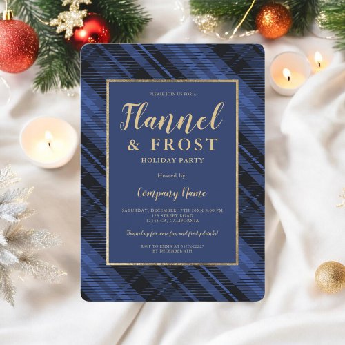 Blue flannel frost business corporate Christmas Invitation