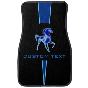 Blue Flash Horse Sport Car Floor Mats Custom Text