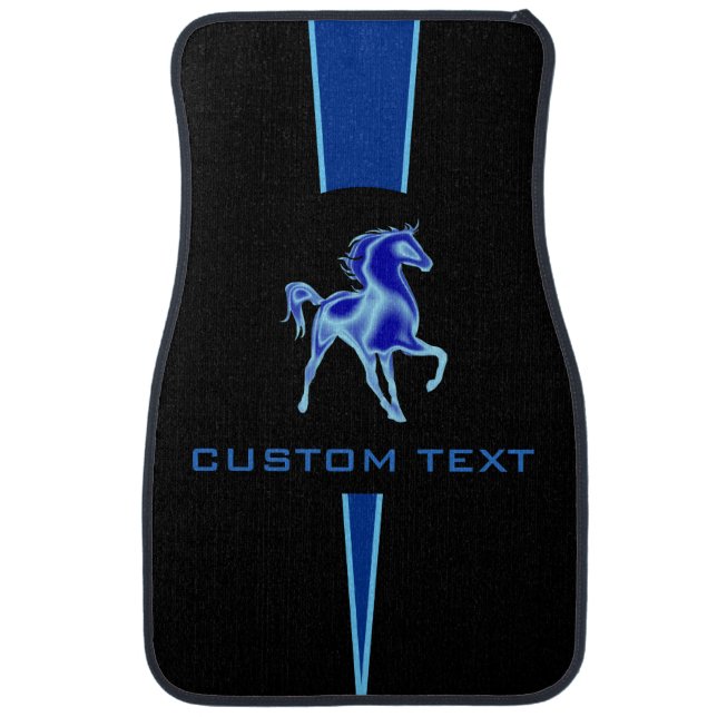 Blue Flash Horse Sport Car Floor Mats Custom Text (Front)