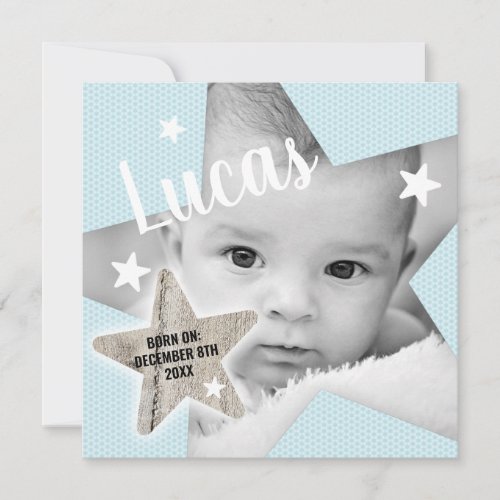 Blue Flat Birth announcement boy photo in star