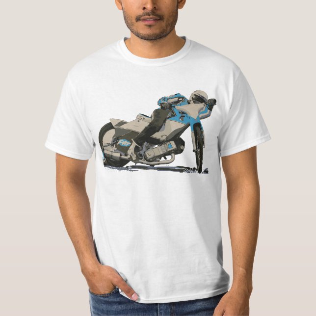 Blue Flat Track & Speedway Motorcycle Racer T-Shirt (Front)